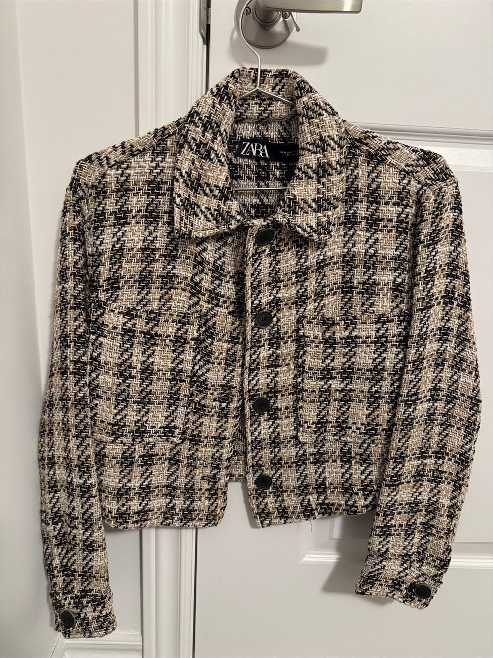 ZARA Black & Cream Tweed Cropped Blazer